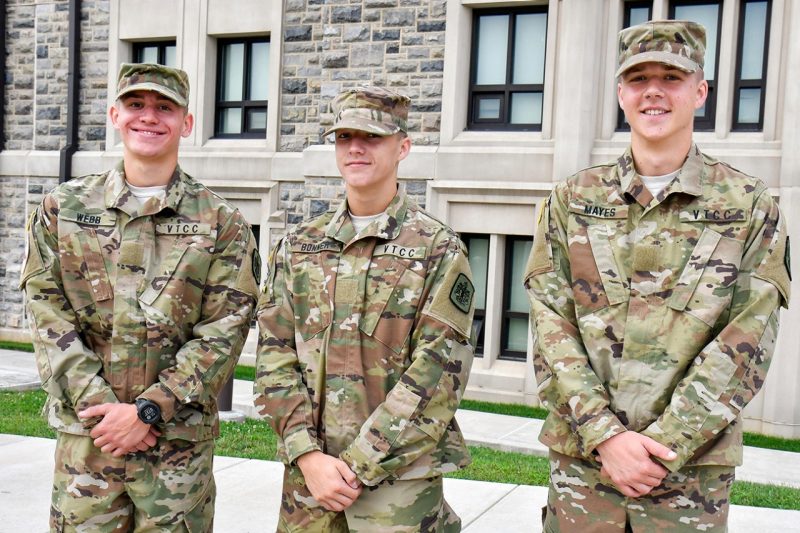 First-year cadets, from left, Luke Webb, Jack Bonner, and John Mayes. 